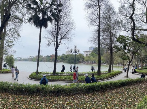 People walking in a city park